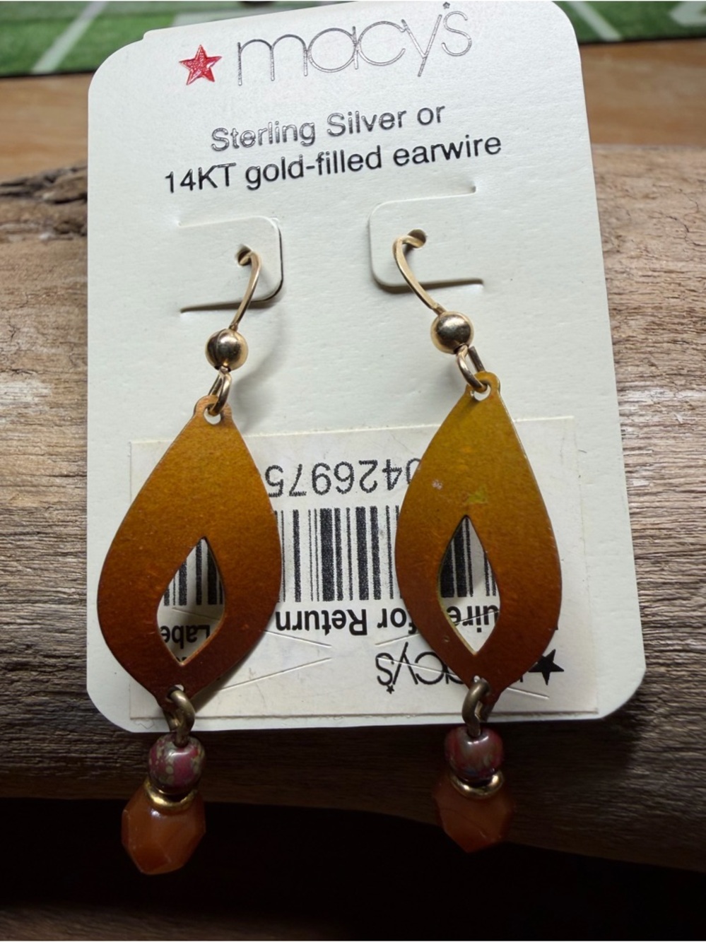 Macy's Boho Dangle Earrings 14K Gold-Filled Earwire Brown Teardrop Beaded Drop